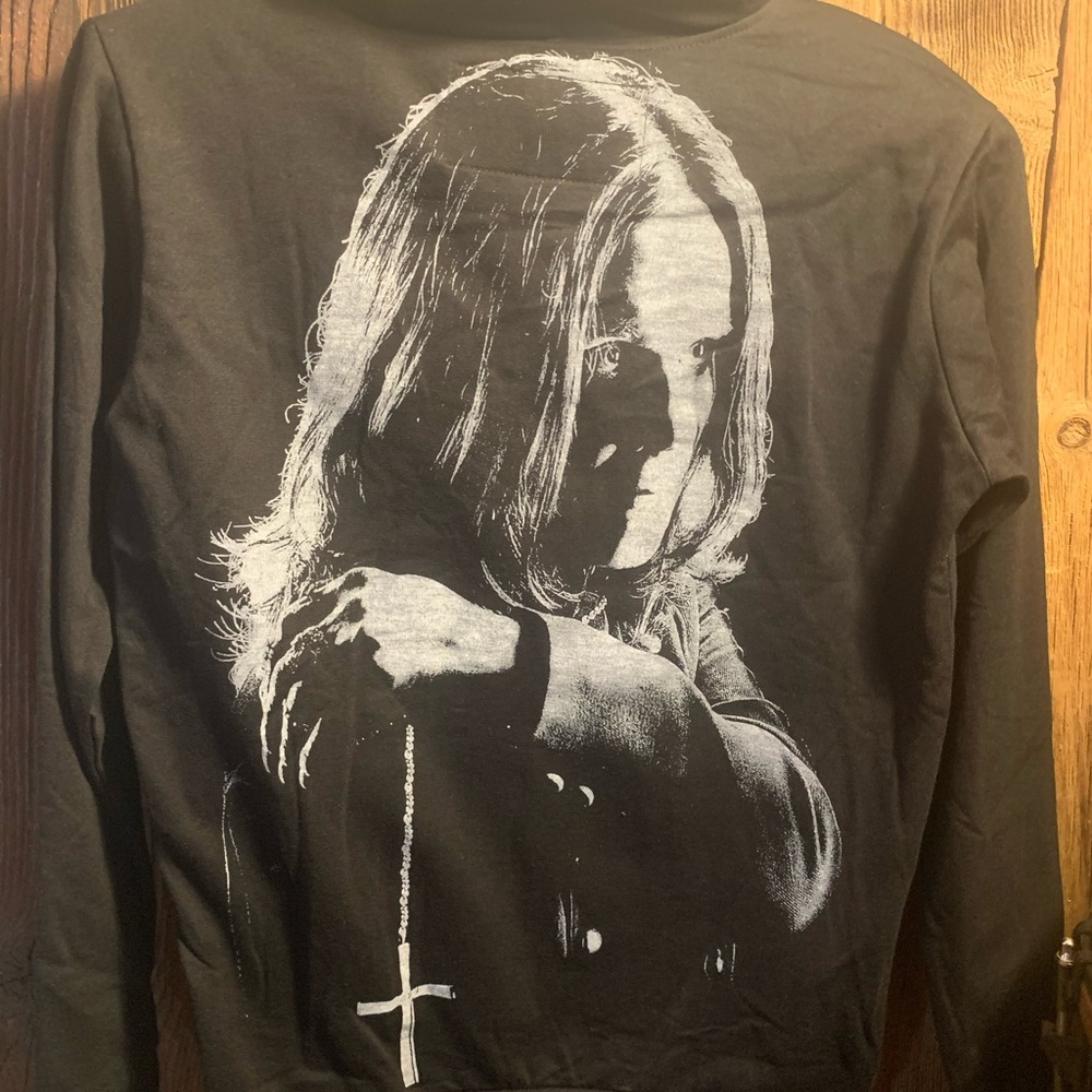 Brand New Ozzy Osborne lightweight hoodie juniors XS dark black not faded.